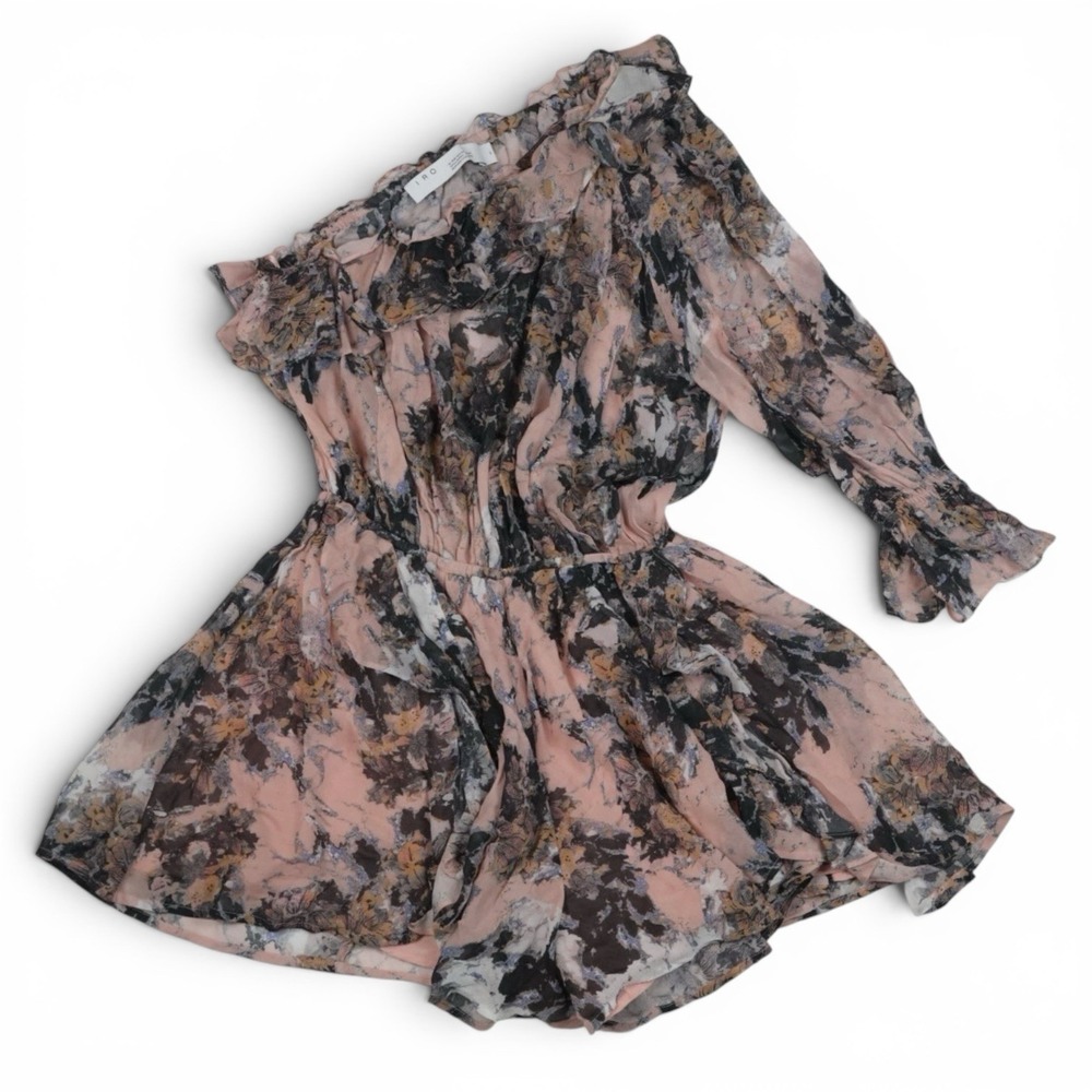 IRO Energy One Shoulder Floral Romper Pink Nude Silk Look Size 36 US 4 - Picture 2 of 6